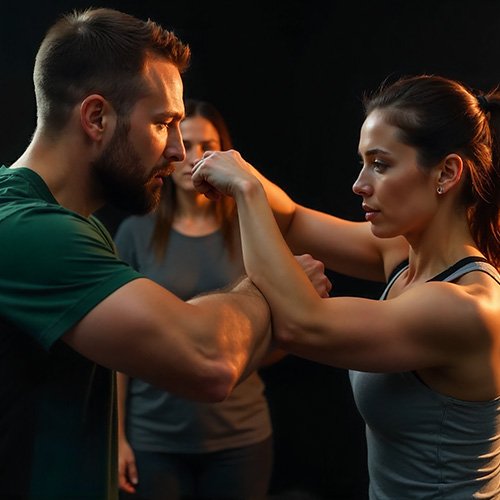 Frau verteidigt sich gegenüber Mann